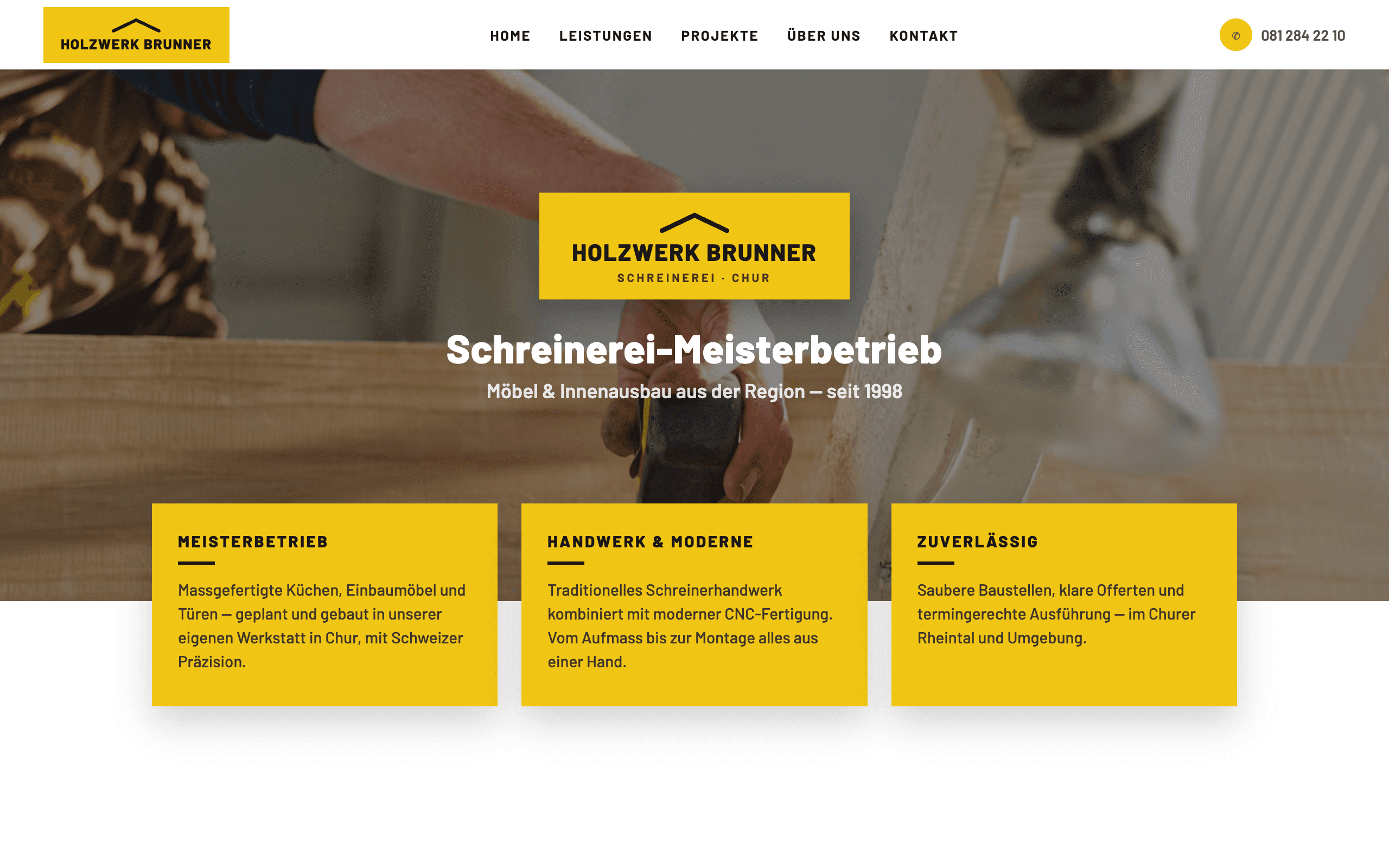 Beispielwebsite der Schreinerei Holzwerk Brunner