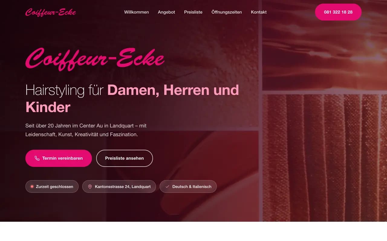 Dieselbe Website von Coiffeur-Ecke Landquart nach der Modernisierung