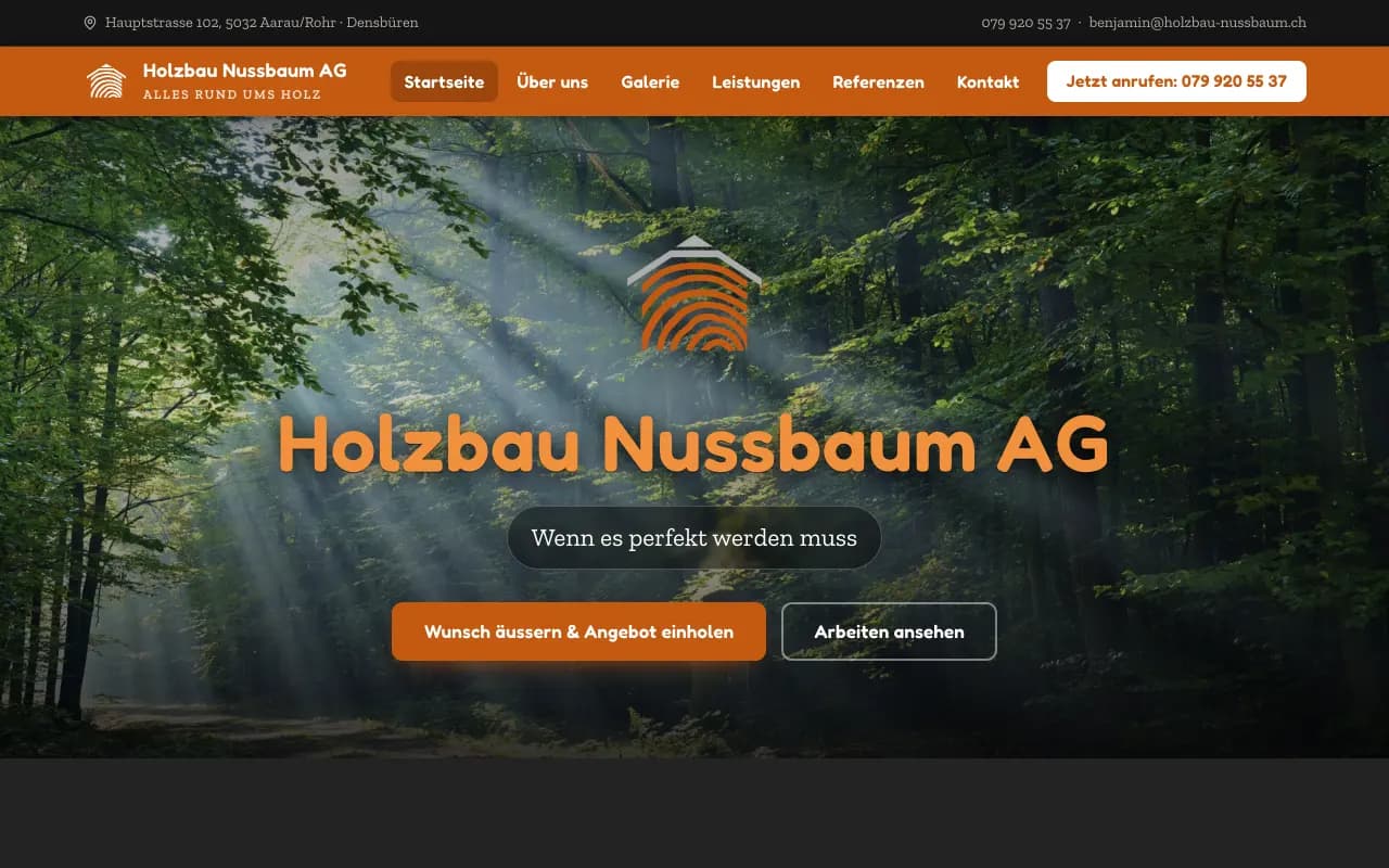 Dieselbe Website von Holzbau Nussbaum AG nach der Modernisierung