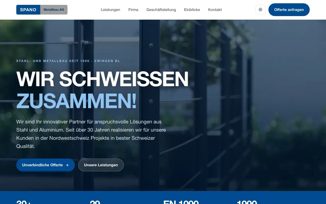 Dieselbe Website von Spano Metallbau AG nach der Modernisierung