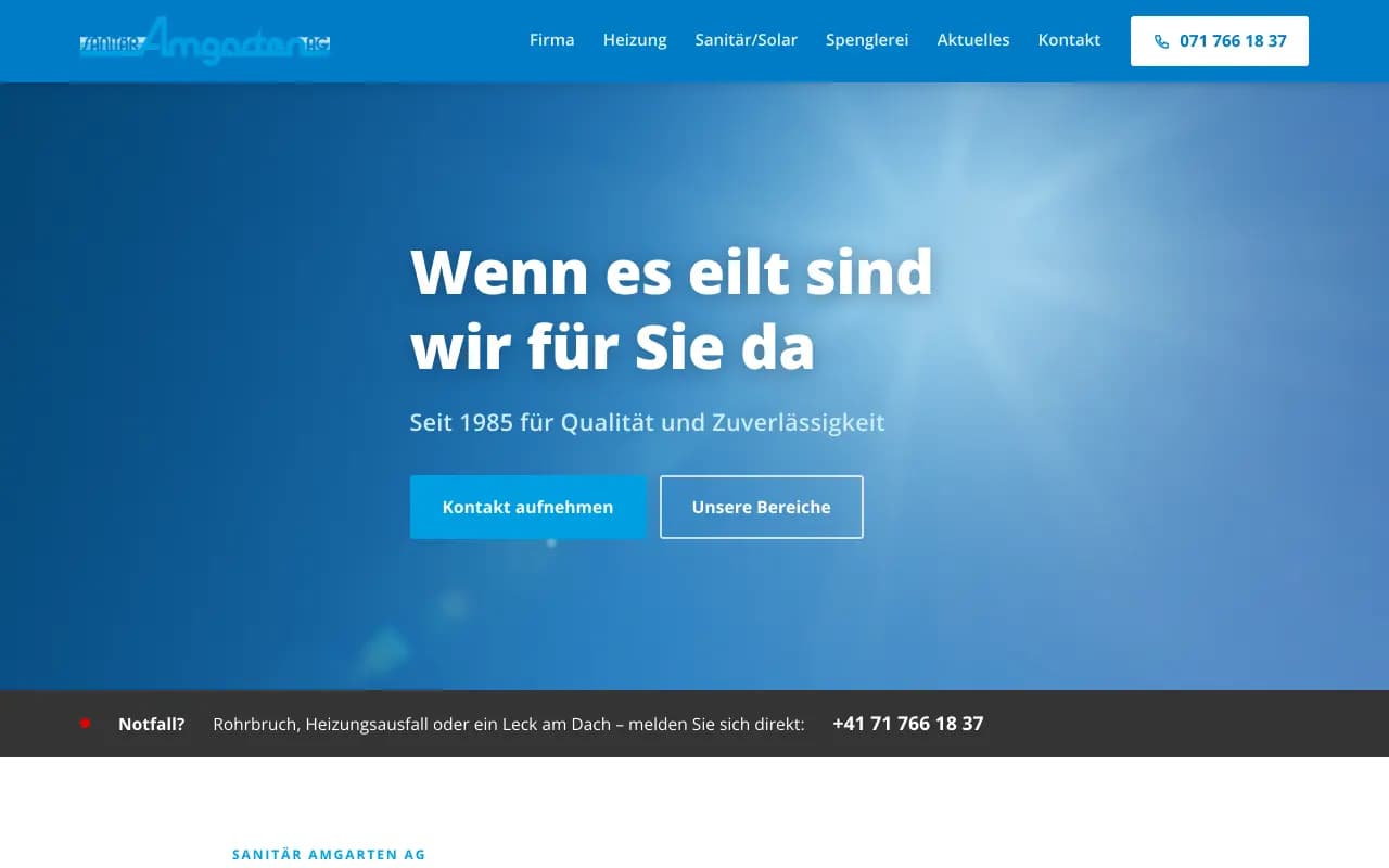Dieselbe Website von Sanitär Amgarten AG nach der Modernisierung
