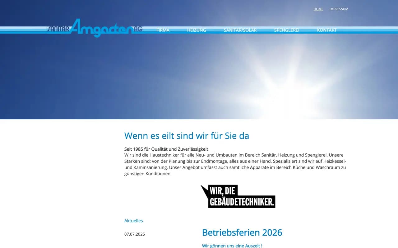 Startseite von Sanitär Amgarten AG vor der Modernisierung